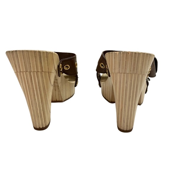 MIU MIU Leather Studded Wooden Platform Mules - Picture 6 of 7